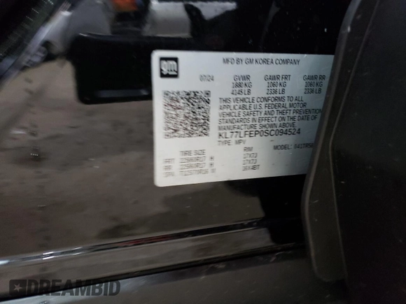 2025 Chevrolet Trax LS with VIN KL77LFEP0SC094524, listed as a Copart auction lot 83878824 with Not Provided miles and Salvage Title. Bid and sale history available at DreamBid. Image 14.