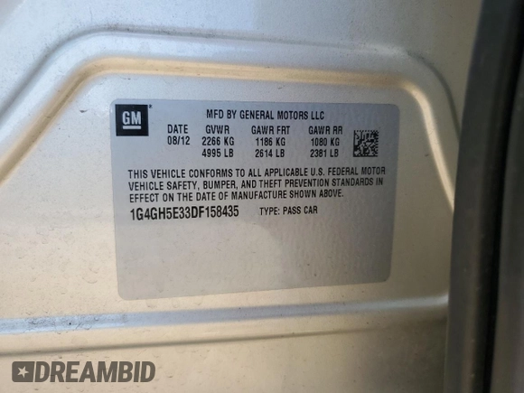 2013 Buick LaCrosse Premium 2 z VIN 1G4GH5E33DF158435, wystawiony jako Copart lot #56209755 z przebiegiem 77 565 mil mil oraz Szkoda całkowita • Salvage title. Historia ofert i sprzedaży dostępna na DreamBid. Obrazek 13.
