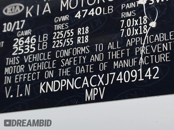 2018 Kia Sportage EX with VIN KNDPNCACXJ7409142, listed as a IAAI auction lot 42665448 with 80,537 mi miles and . Bid and sale history available at DreamBid. Image 9.