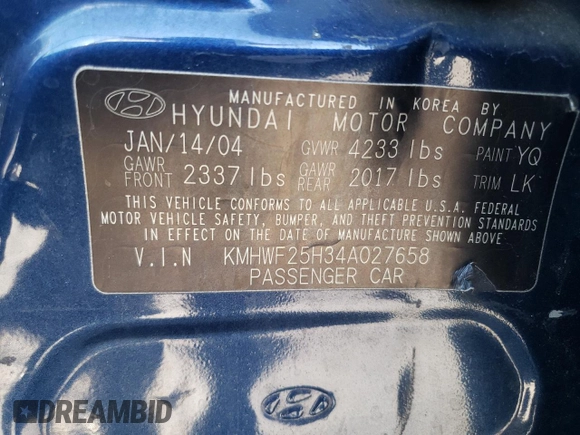 2004 Hyundai Sonata with VIN KMHWF25H34A027658, listed as a Copart auction lot 73613474 with 171,398 mi miles and Salvage Title. Bid and sale history available at carsss.com. Image 13.