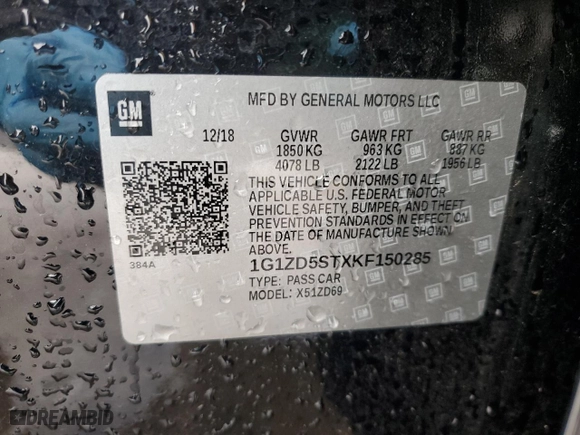 2019 Chevrolet Malibu LT with VIN 1G1ZD5STXKF150285, listed as a Copart auction lot 49904395 with 86,966 mi miles and Salvage Title. Bid and sale history available at carsss.com. Image 12.