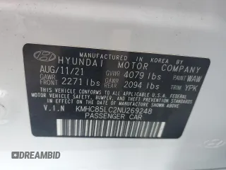 2022 Hyundai Ioniq SEL z VIN KMHC85LC2NU269248, wystawiony jako Copart lot #83308334 z przebiegiem 35 448 mil mil oraz Szkoda całkowita • Salvage title. Historia ofert i sprzedaży dostępna na DreamBid. Obrazek 14.