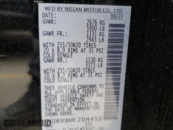 2023 Nissan Pathfinder SL with VIN 5N1DR3CBXPC204458, listed as a Copart auction lot 55471615 with Not provided miles and Salvage title. Bid and sale history available at DreamBid. Image 13.
