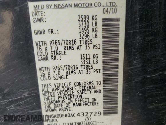 2010 Nissan Frontier SE с VIN 1N6AD0ER0AC432729, выставлен на аукционе Copart как лот 43449675 с пробегом 192 712 миль миль и Чистый • Clean title. История ставок и продаж доступна на DreamBid. Изображение 12.