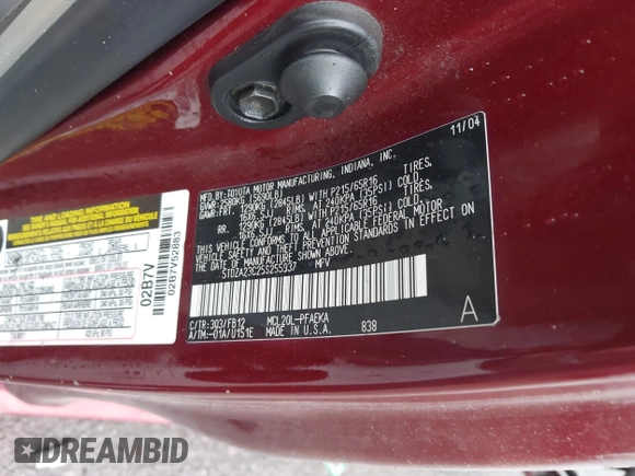 2005 Toyota Sienna CE with VIN 5TDZA23C25S255937, listed as a IAAI auction lot 42372969 with 159,048 mi miles and . Bid and sale history available at DreamBid. Image 9.