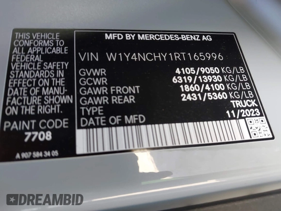 2024 Mercedes-Benz Sprinter Cargo with VIN W1Y4NCHY1RT165996, listed as a IAAI auction lot 41181444 with 5,696 mi miles. Bid and sale history available at carsss.com. Image 9.