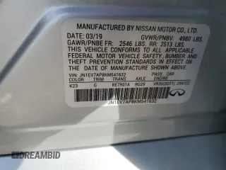 2019 Infiniti Q50 3.0t Signature Edition with VIN JN1EV7AP8KM541632, listed as a Copart auction lot 84759594 with 46,303 mi miles and Salvage Title. Bid and sale history available at carsss.com. Image 14.