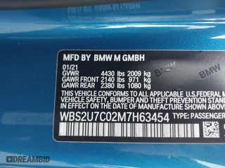 2021 BMW M2 Competition with VIN WBS2U7C02M7H63454, listed as a IAAI auction lot 41063808 with 15,047 mi miles. Bid and sale history available at carsss.com. Image 9.