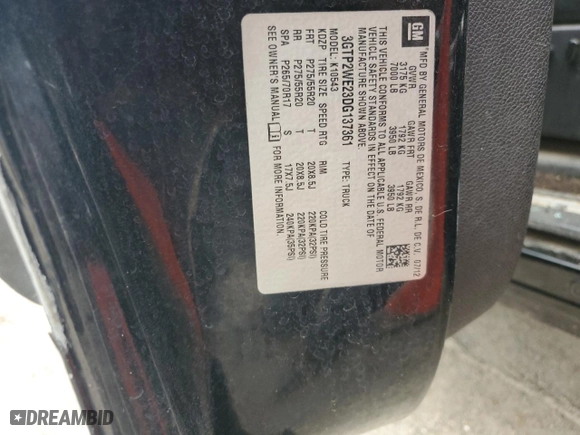 2013 GMC Sierra 1500 SLT with VIN 3GTP2WE23DG137361, listed as a Copart auction lot 45610615 with 0 mi miles and Salvage Title. Bid and sale history available at carsss.com. Image 13.