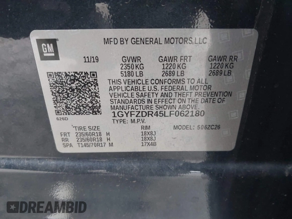 2020 Cadillac XT4 AWD Premium Luxury with VIN 1GYFZDR45LF062180, listed as a IAAI auction lot 41599215 with 105,350 mi miles. Bid and sale history available at carsss.com. Image 9.