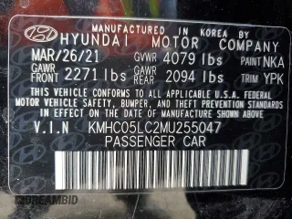 2021 Hyundai Ioniq Limited z VIN KMHC05LC2MU255047, wystawiony jako Copart lot #44165295 z przebiegiem 46 826 mil mil oraz Szkoda całkowita • Salvage title. Historia ofert i sprzedaży dostępna na DreamBid. Obrazek 14.