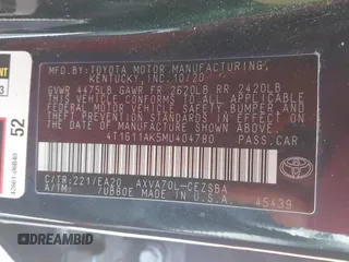 2021 Toyota Camry SE Nightshade with VIN 4T1G11AK5MU404780, listed as a IAAI auction lot 41897739 with 94,320 mi miles and . Bid and sale history available at carsss.com. Image 9.