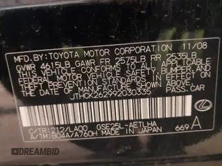 2009 Lexus IS 250 z VIN JTHCK262992030335, wystawiony jako IAAI lot #42038706 z przebiegiem 181 904 mil mil oraz . Historia ofert i sprzedaży dostępna na DreamBid. Obrazek 9.