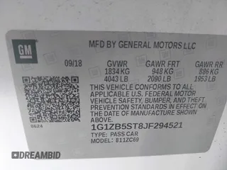 2018 Chevrolet Malibu LS with VIN 1G1ZB5ST8JF294521, listed as a IAAI auction lot 41758260 with 78,304 mi miles and . Bid and sale history available at DreamBid. Image 9.