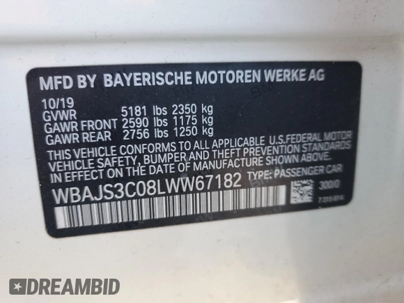 2020 BMW 5 Series 540i xDrive с VIN WBAJS3C08LWW67182, выставлен на аукционе Copart как лот 80300184 с пробегом Не указан миль и Списание • Salvage title. История ставок и продаж доступна на DreamBid. Изображение 14.
