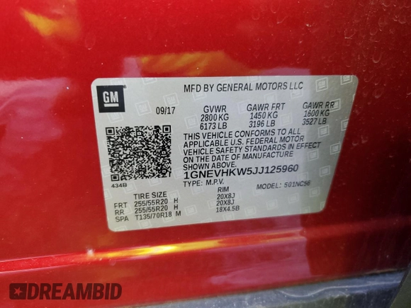 2018 Chevrolet Traverse LT Leather with VIN 1GNEVHKW5JJ125960, listed as a Copart auction lot 81744224 with 66,418 mi miles and Salvage Title. Bid and sale history available at carsss.com. Image 13.