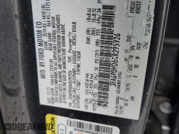 2016 Ford Fusion SE with VIN 3FA6P0HD6GR295926, listed as a Copart auction lot 54442565 with Not provided miles and Salvage title. Bid and sale history available at DreamBid. Image 12.
