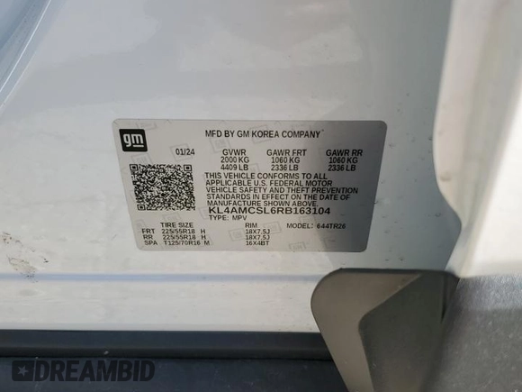 2024 Buick Encore GX Preferred with VIN KL4AMCSL6RB163104, listed as a Copart auction lot 73940904 with 2,250 mi miles and Salvage title. Bid and sale history available at DreamBid. Image 13.