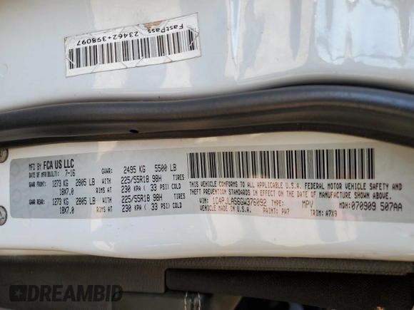 2016 Jeep Cherokee Sport z VIN 1C4PJLAS6GW376092, wystawiony jako Copart lot #57306895 z przebiegiem 90 979 mil mil oraz Szkoda całkowita • Salvage title. Historia ofert i sprzedaży dostępna na DreamBid. Obrazek 12.