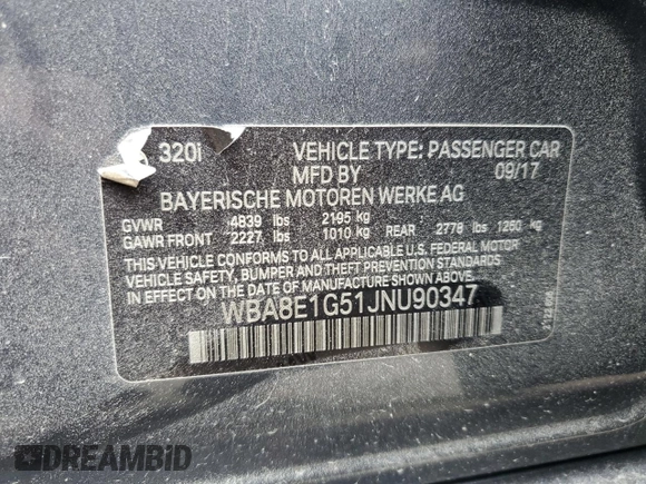 2018 BMW 3 Series 320i with VIN WBA8E1G51JNU90347, listed as a Copart auction lot 48658775 with 126,321 mi miles and Clean Title. Bid and sale history available at carsss.com. Image 12.
