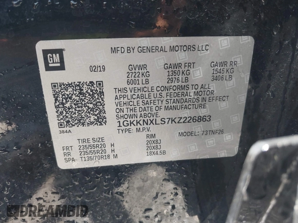 2019 GMC Acadia Denali with VIN 1GKKNXLS7KZ226863, listed as a IAAI auction lot 42070890 with 65,031 mi miles and . Bid and sale history available at DreamBid. Image 9.