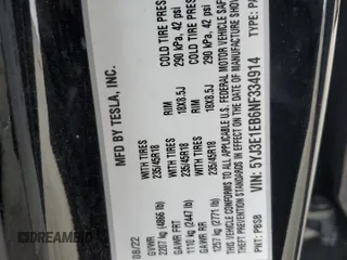 2022 Tesla Model 3 Long Range with VIN 5YJ3E1EB6NF334914, listed as a Copart auction lot 53876415 with 52,875 mi miles and Salvage Title. Bid and sale history available at carsss.com. Image 12.
