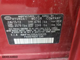 2013 Hyundai Azera with VIN KMHFH4JG9DA299005, listed as a Copart auction lot 66095944 with 137,680 mi miles and Salvage Title. Bid and sale history available at carsss.com. Image 12.
