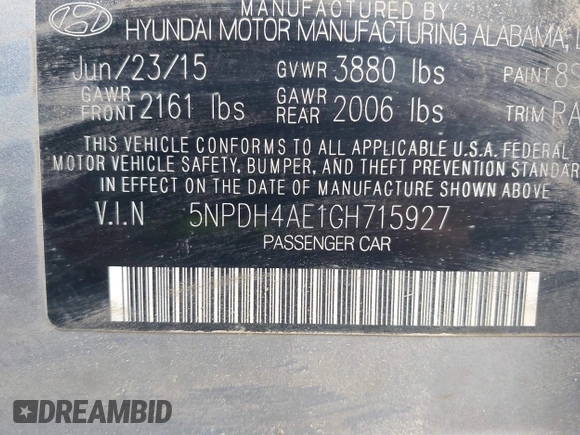 2016 Hyundai Elantra SE z VIN 5NPDH4AE1GH715927, wystawiony jako IAAI lot #42302693 z przebiegiem 143 065 mil mil oraz . Historia ofert i sprzedaży dostępna na DreamBid. Obrazek 9.