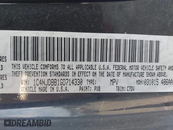 2016 Jeep Compass Sport with VIN 1C4NJDBB1GD714330, listed as a IAAI auction lot 42673895 with 127,209 mi miles and . Bid and sale history available at DreamBid. Image 9.