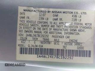 2008 Nissan Altima 3.5 SE with VIN 1N4BL24E78C192292, listed as a IAAI auction lot 42097397 with 137,188 mi miles. Bid and sale history available at carsss.com. Image 9.