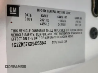 2009 Pontiac G6 GT 1SB with VIN 1G2ZK57KX94253844, listed as a Copart auction lot 60093625 with 95,690 mi miles and Salvage title. Bid and sale history available at DreamBid. Image 12.