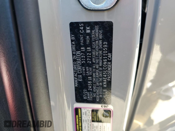 2022 Kia Stinger GT1 with VIN KNAE45LC0N6110593, listed as a Copart auction lot 52643315 with 42,181 mi miles and Clean Title. Bid and sale history available at DreamBid. Image 14.