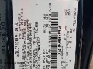2016 Ford Fusion Titanium z VIN 3FA6P0K90GR399896, wystawiony jako Copart lot #63504265 z przebiegiem 37 066 mil mil oraz Szkoda całkowita • Salvage title. Historia ofert i sprzedaży dostępna na DreamBid. Obrazek 12.