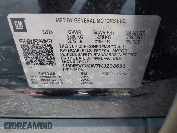 2019 Chevrolet Traverse LT Cloth z VIN 1GNEVGKW7KJ208656, wystawiony jako IAAI lot #42373422 z przebiegiem 132 863 mil mil oraz . Historia ofert i sprzedaży dostępna na DreamBid. Obrazek 9.