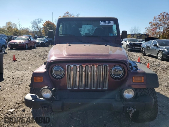 2002 Jeep Wrangler Sahara with VIN 1J4FA59S22P704603, listed as a Copart auction lot 77554334 with 99,758 mi miles and Salvage Title. Bid and sale history available at carsss.com. Image 5.