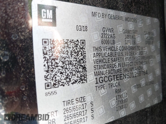 2018 Chevrolet Colorado 4WD ZR2 z VIN 1GCGTEEN5J1259764, wystawiony jako IAAI lot #42474810 z przebiegiem 111 187 mil mil oraz . Historia ofert i sprzedaży dostępna na DreamBid. Obrazek 9.