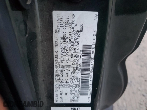 2012 Toyota Tacoma PreRunner with VIN 5TFTU4GNXCX014140, listed as a Copart auction lot 48992725 with 204,468 mi miles and Salvage title. Bid and sale history available at DreamBid. Image 12.