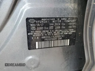 2018 Hyundai Elantra SEL z VIN KMHD84LFXJU599741, wystawiony jako Copart lot #53641575 z przebiegiem 56 600 mil mil oraz Szkoda całkowita • Salvage title. Historia ofert i sprzedaży dostępna na DreamBid. Obrazek 12.