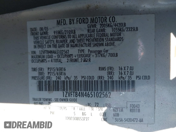 2006 Ford Mustang Standard с VIN 1ZVFT84N465102562, выставлен на аукционе IAAI как лот 42453410 с пробегом 142 098 миль миль и . История ставок и продаж доступна на DreamBid. Изображение 9.