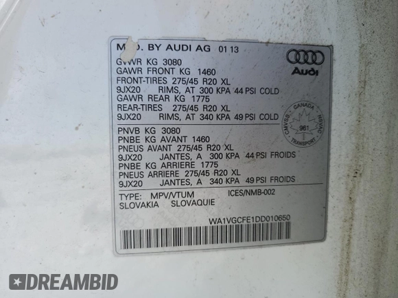 2013 Audi Q7 z VIN WA1VGCFE1DD010650, wystawiony jako Copart lot #47531325 z przebiegiem 207 238 mil mil oraz Szkoda całkowita • Salvage title. Historia ofert i sprzedaży dostępna na DreamBid. Obrazek 12.
