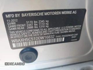 2013 BMW 5 Series 528i xDrive z VIN WBAXH5C51DDW16832, wystawiony jako IAAI lot #42428437 z przebiegiem 209 305 mil mil oraz . Historia ofert i sprzedaży dostępna na DreamBid. Obrazek 9.