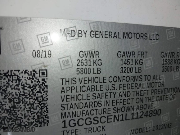 2020 Chevrolet Colorado 2WD LT with VIN 1GCGSCEN1L1124890, listed as a IAAI auction lot 41856902 with 85,512 mi miles. Bid and sale history available at carsss.com. Image 18.