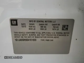 2013 Chevrolet Sonic LS with VIN 1G1JA6SH9D4161803, listed as a Copart auction lot 53885575 with 159,420 mi miles and Clean title. Bid and sale history available at DreamBid. Image 12.