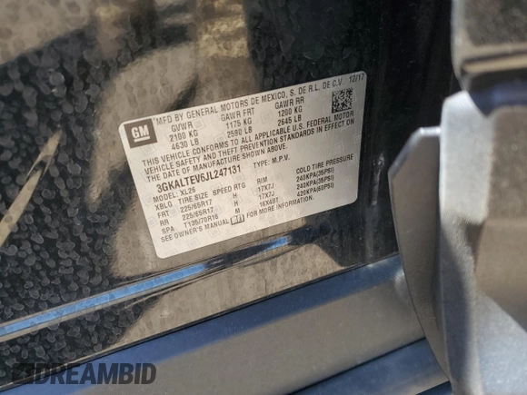 2018 GMC Terrain SLE z VIN 3GKALTEV6JL247131, wystawiony jako Copart lot #54932575 z przebiegiem 60 870 mil mil oraz Szkoda całkowita • Salvage title. Historia ofert i sprzedaży dostępna na DreamBid. Obrazek 14.
