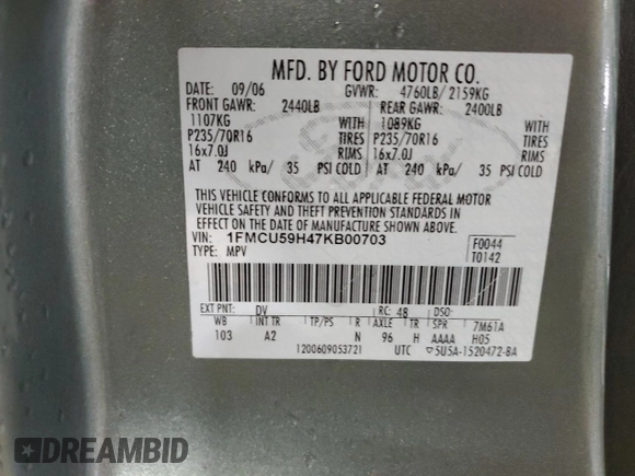 2007 Ford Escape Hybrid z VIN 1FMCU59H47KB00703, wystawiony jako Copart lot #51688245 z przebiegiem 194 296 mil mil oraz Szkoda całkowita • Salvage title. Historia ofert i sprzedaży dostępna na DreamBid. Obrazek 12.