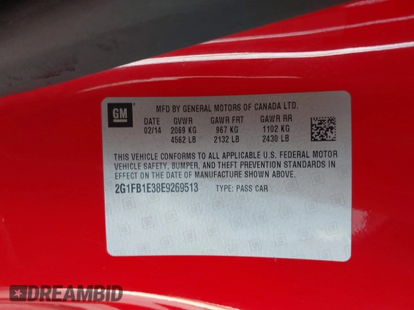 2014 Chevrolet Camaro LT with VIN 2G1FB1E38E9269513, listed as a IAAI auction lot 42624476 with Not provided miles and . Bid and sale history available at DreamBid. Image 9.