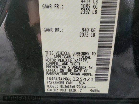 2016 Nissan Altima SR with VIN 1N4BL3AP6GC125421, listed as a Copart auction lot 70915074 with 114,507 mi miles and Salvage Title. Bid and sale history available at carsss.com. Image 12.