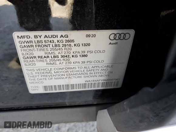 2021 Audi SQ5 Premium Plus with VIN WA1B4AFY6M2007961, listed as a Copart auction lot 64524764 with 23,822 mi miles and Salvage Title. Bid and sale history available at DreamBid. Image 13.