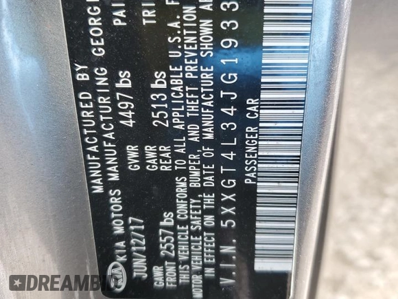 2018 Kia Optima LX with VIN 5XXGT4L34JG193319, listed as a Copart auction lot 47894445 with 122,077 mi miles and Salvage Title. Bid and sale history available at carsss.com. Image 14.