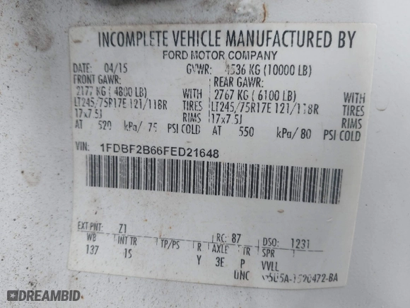 2015 Ford Super Duty F-250 SRW XL with VIN 1FDBF2B66FED21648, listed as a IAAI auction lot 41700328 with 370,599 mi miles. Bid and sale history available at carsss.com. Image 9.